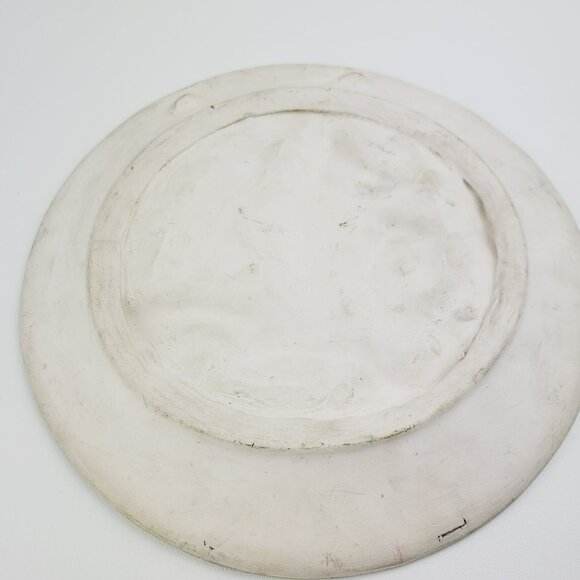 Vintage Chalkware Hand-Painted Ceramic 3D Wall Plate Cottage on River & Bridge - Picture 9 of 9